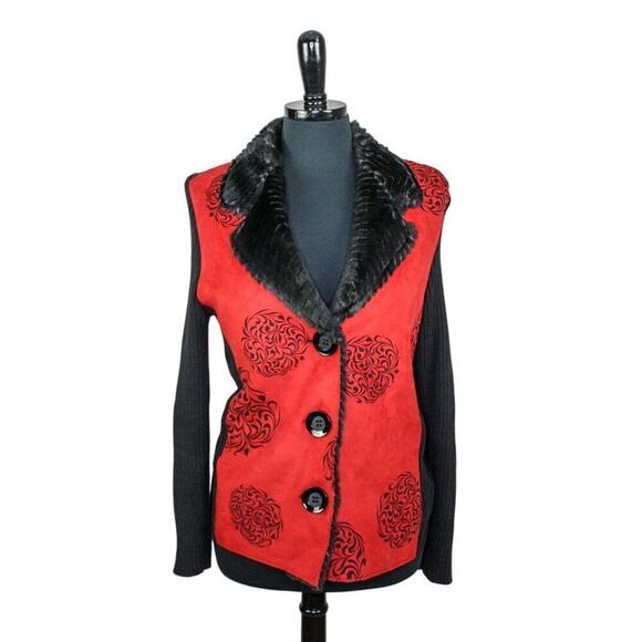 Robert Kitchen Cardigan Jacket Swacket Faux Fur Trim Whimsygoth L - Picture 1 of 6